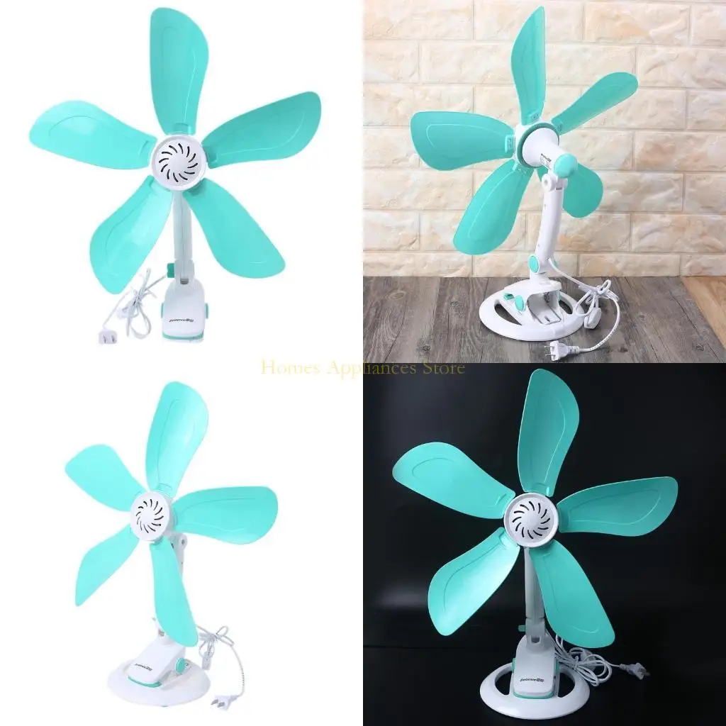 

D0AB Multifunction US Plug AC 220V 16.54inch Clip Fan 8W Desk Fan with 1.69m Cable for Home Office Dorm Bed Kitchen Green