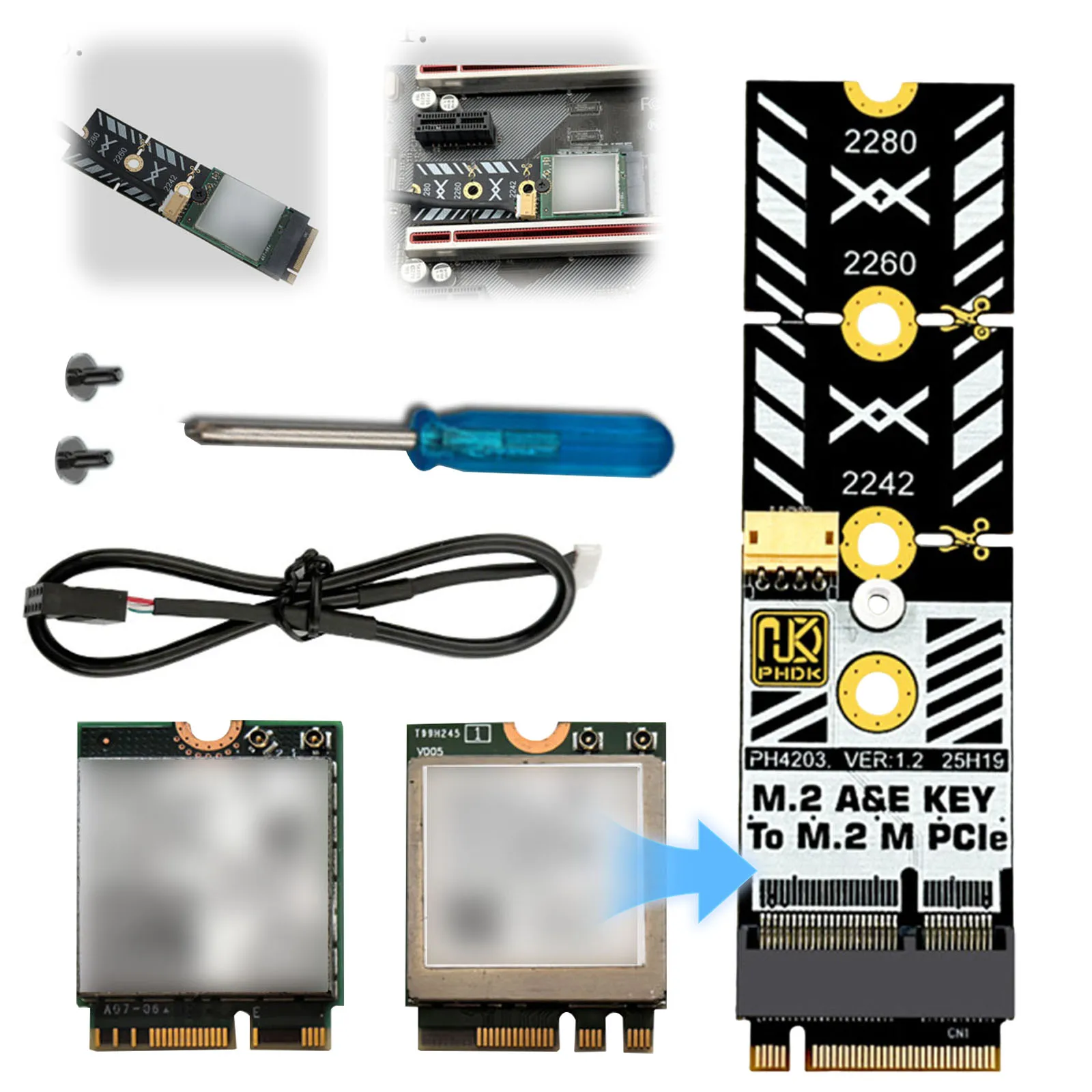 M2 A+E Key to M2 NVME Adapter Converter M.2 Wifi Interface A/E to M Key Expansion Card for 2230 2242 2260 2280 NVME SSD