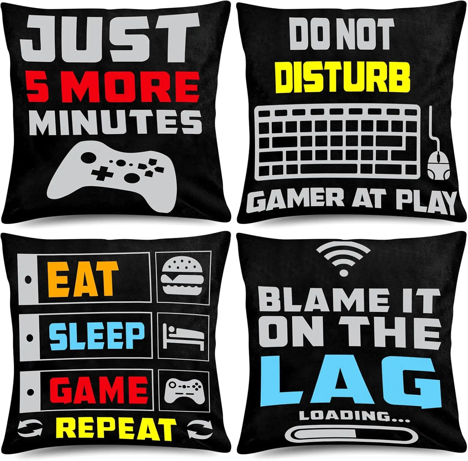 4 Pack Video Game Throw Pillow Gamer Controller Pillow Cover Gaming Throw Cushion Cover Gamepad Logo Pillow Case for Home