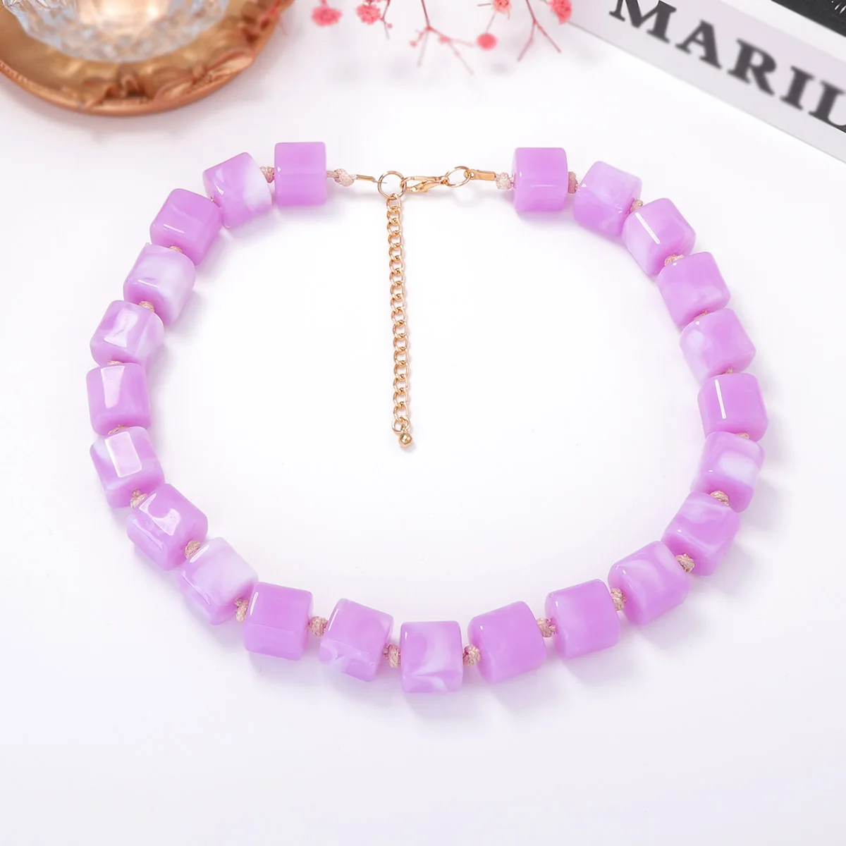 Sweet and multi-colored optional sugar cube resin beaded necklace ins style niche high-end versatile item jewelry