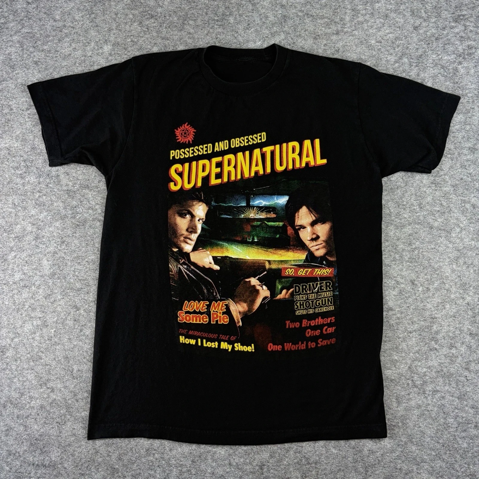 Supernatural Shirt TV Show Medium Black Dean Sam Horror Promo Tour Tee Hot Topic Men's T-shirts for Summer Unisex All-Season
