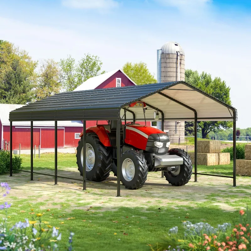 

Custom Size Heavy Duty Carport Galvanized Steel Roof & Reinforced Triangular Frame for Snow Rain & Windy Weather