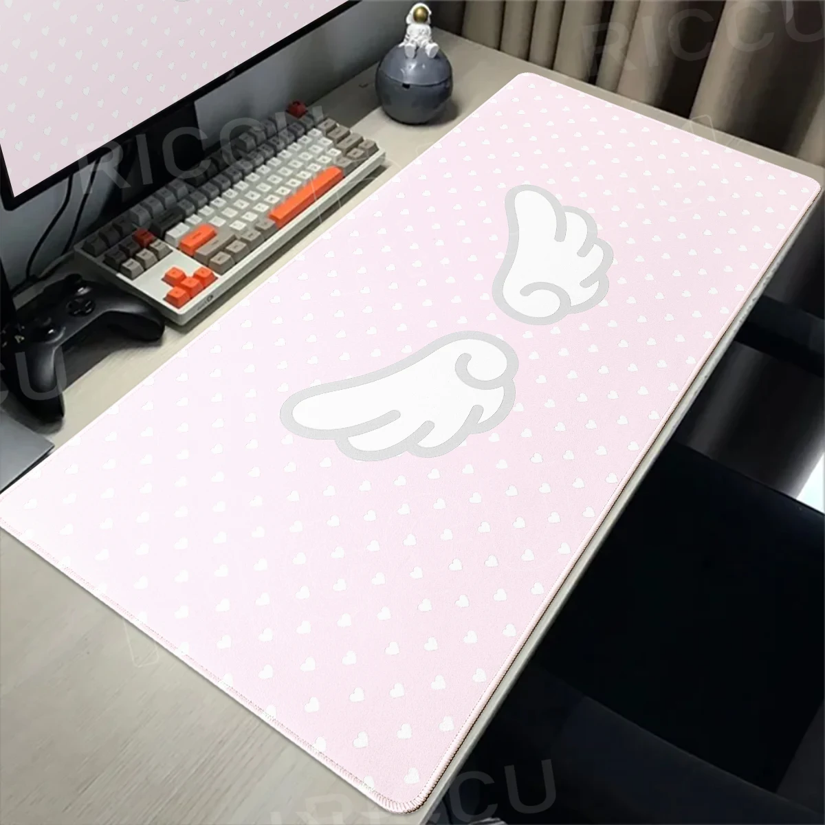Pink Minimalist Mousepad Korean Ins Style xxl Mouse Pad Love Wings Sky Desk Mat Rubber Non-Slip Aesthetic Decoration Deskpad Rug