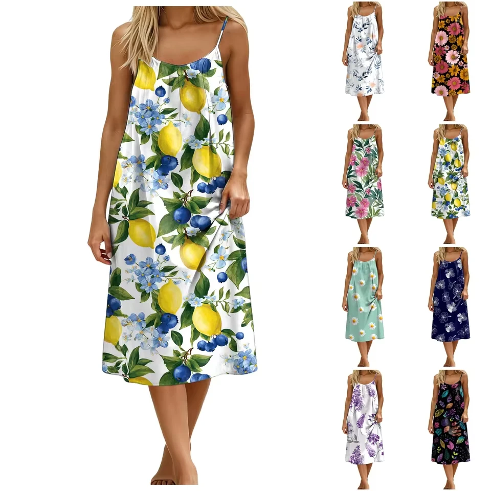 

Women'S Casual Pocket Tank Dress Sling Dress Flowers Graphic Dress U Neck Loose Vest Dress Holiday Beach Plus Size Dresses