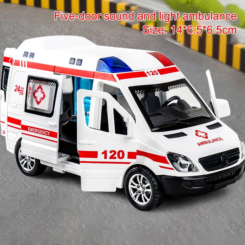 Mini Car Diecast Ambulance Fire-Truck Policecar Model Sound And Light Vehicle Simulation Collection Gifts Toys Boys