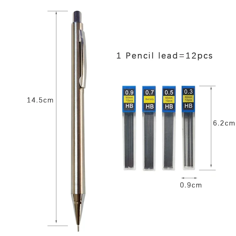 0.3/0.5/0.7/0.9/1.3/2.0mm mekanik kurşun kalem ofis okul yazma sanat boyama araçları metal otomatik kalem yaratıcı kırtasiye