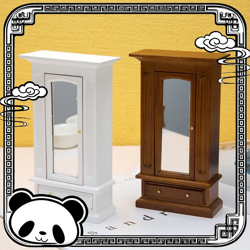 

Miniature Dollhouse Furniture Accessories Bedroom Wardrobe With Mirror 1:12 Scale Dollhouse Decorations Toy For Kids