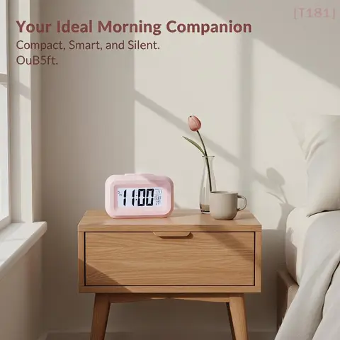 [E] Digital Compact Alarm Clock Multiple Colors Temperature Date Display Snooze Function For Bedroom Office Students Dorm