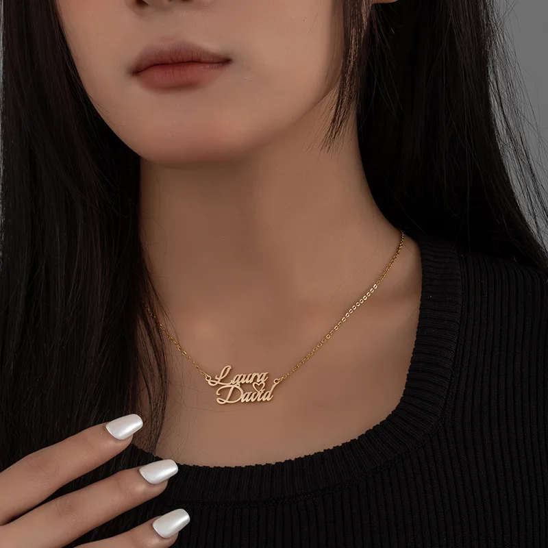 

Personalized Couple Custom Double Name Necklaces for Women Stainless Steel Jewelry Women Gold Chains Choker Valentines Day Gifts