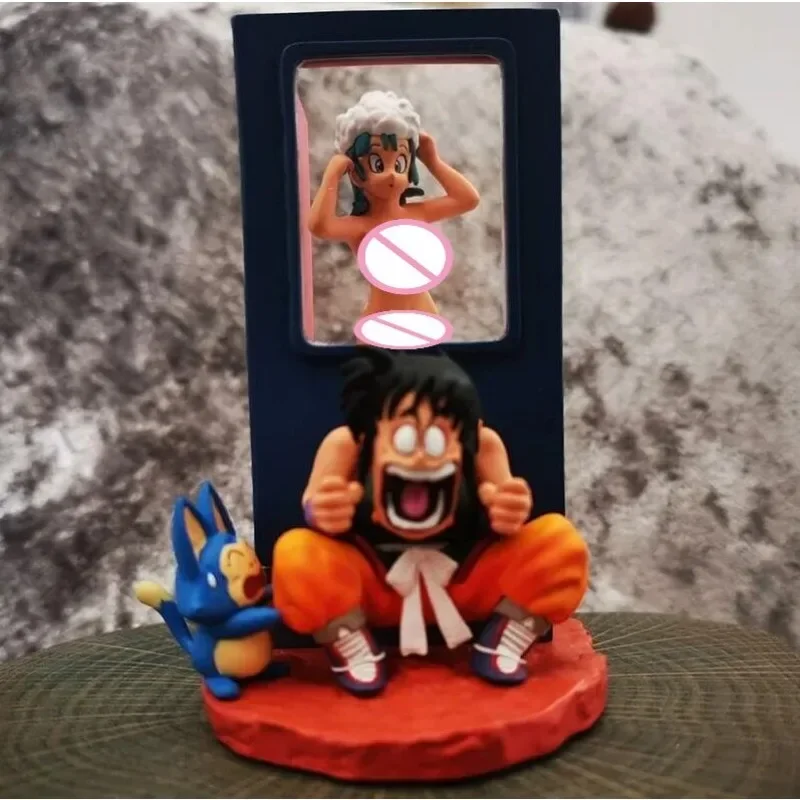 Dragon Ball Action Figures, Yamcha Peeks Bulma, Tomar Banho, Modelo Engraçado de PVC, Coleção Desktop, Ornamentos, Bonecas, Presentes Brinquedos, 9cm