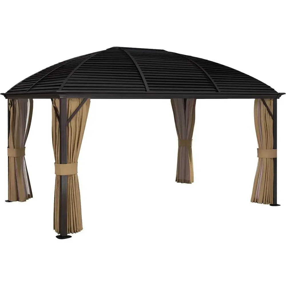 10' x 14' Hardtop Gazebo with Galvanized Steel Roo, Outdoor Pavilion Gazebo with Top Hook, Netting, and Curtains or Patio, Garde