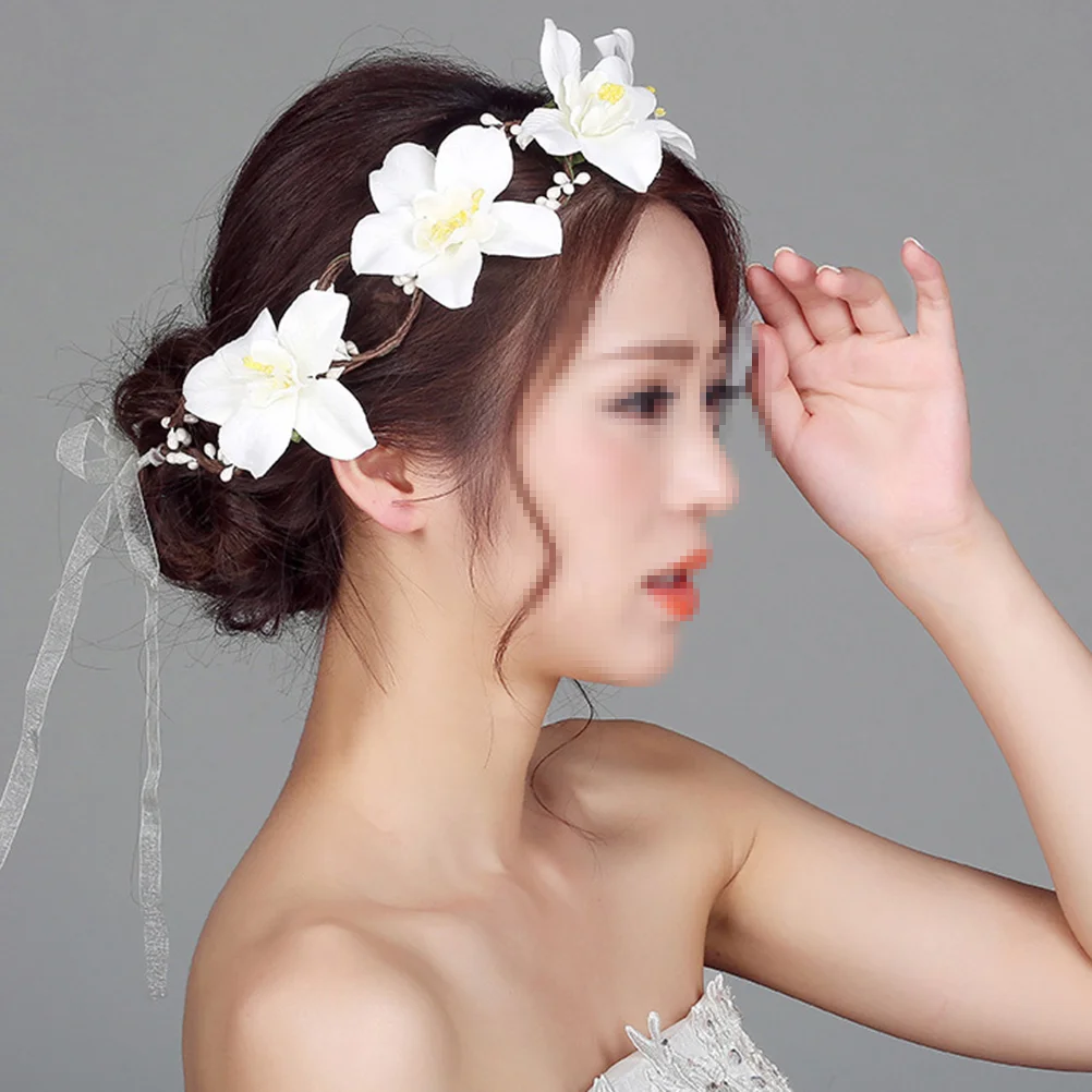 

Bridesmaid Headband for Girls Bridal Floral Crown Headdress Lily Flower Hair Wreath Silk