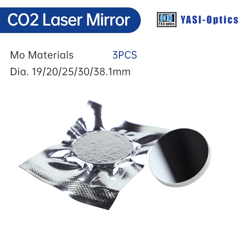 Yasi 3Pcs Mo Mirror Reflective Lens Diameter 19.05 20 25 30 38.1mm THK 3 5mm Molybdenum for CO2 Laser Engraving Cutting Machine