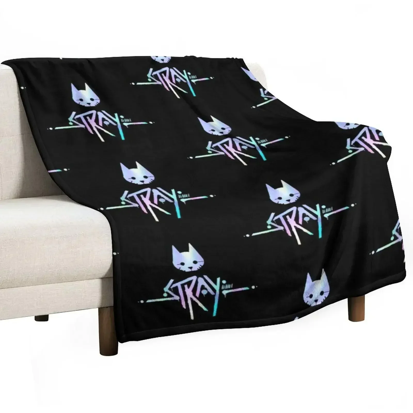 The Stray Game Logo in Holographic Iridescent Rainbow Throw Blanket Hairys Single Sofas Sofa Quilt Blankets