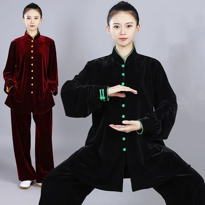 Winter Velvet Tai Chi Uniform Warm Kung Fu Clothing Martial Arts Clothes Thick Wushu Performance  for Men for Women