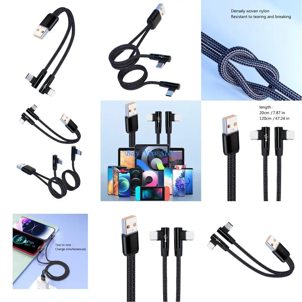 

20CE Y Splitter USB C Charging Cable 5A Rapid Power Delivery Angled Connector