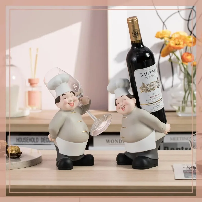 

Chinese Creative Chef Red Wine Rack Cup Holder Sculpture Wine Cabinet Bar Accessories Home Decor Figurine Creative Gifts