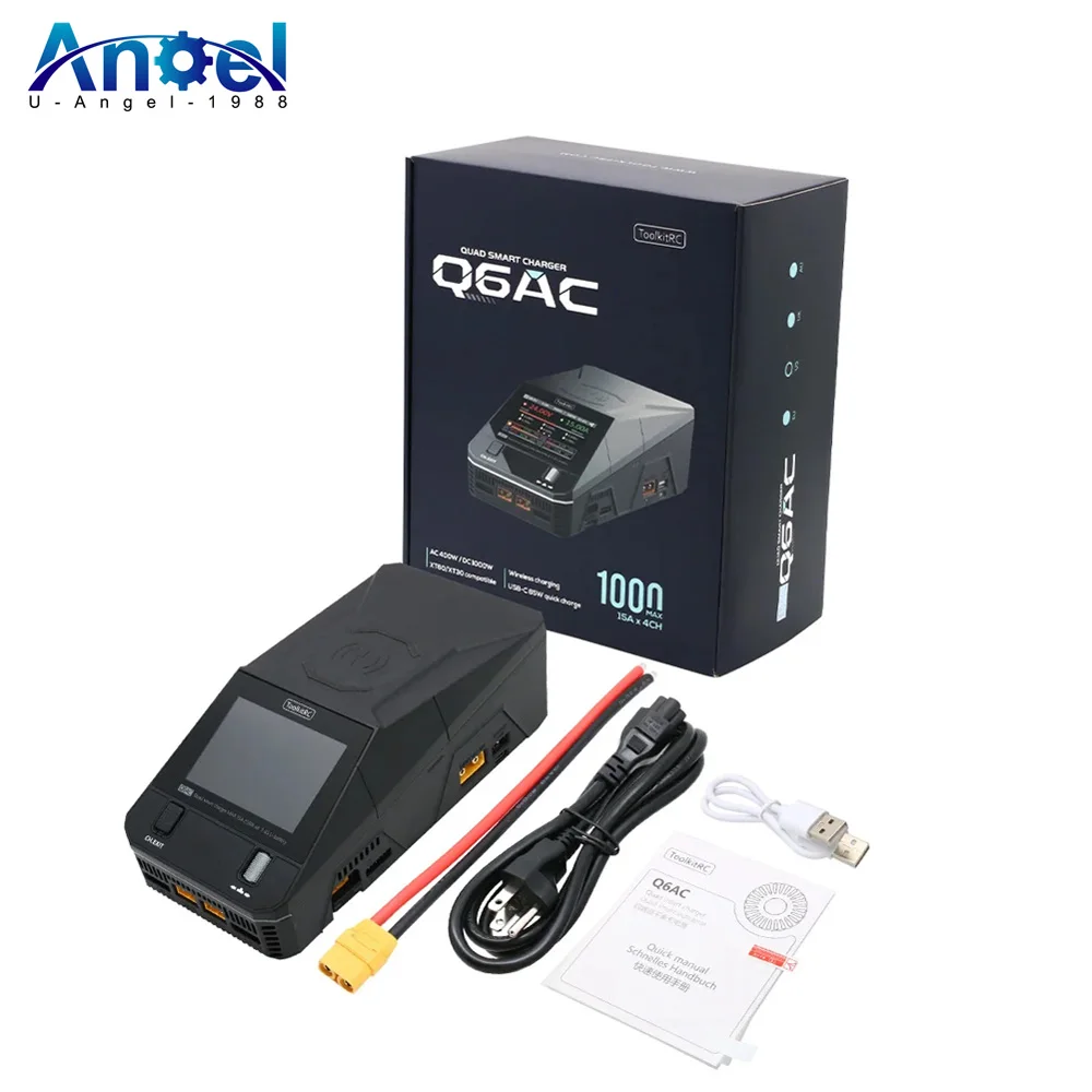 

ToolkitRC Q6AC Charger AC 400W / DC 1000W 4CH output Built-in 65W USB Output 15W Wireless Charger for LiPo NiMH PB battery