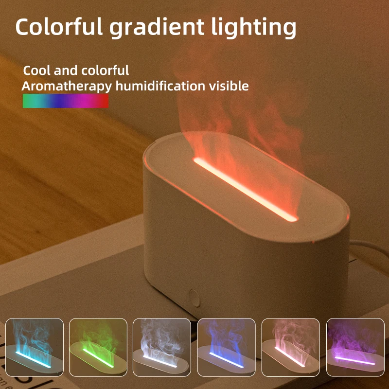 Creative simulation flame aromatherapy machine wood grain household mini intelligent essential oil tabletop flame humidifier
