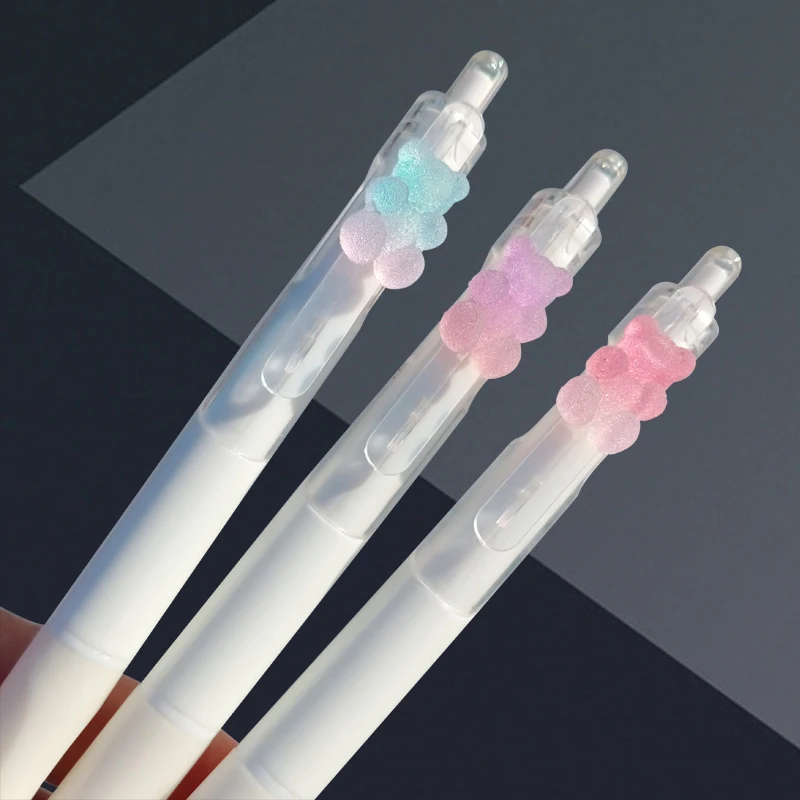 2pcs Cute Candy-Colored Bear Pen Kawaii Gel Pens Quick-Drying Black Ink Smooth Writing Korean Stationery Office Accessories