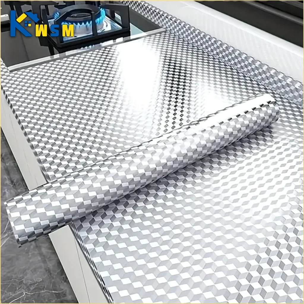 Kitchen Oil Proof Wallpaper Self Adhesive Aluminum Foil Sticker Waterproof Heat Resistant Liner for Cabinet Backsplash Wall Deco