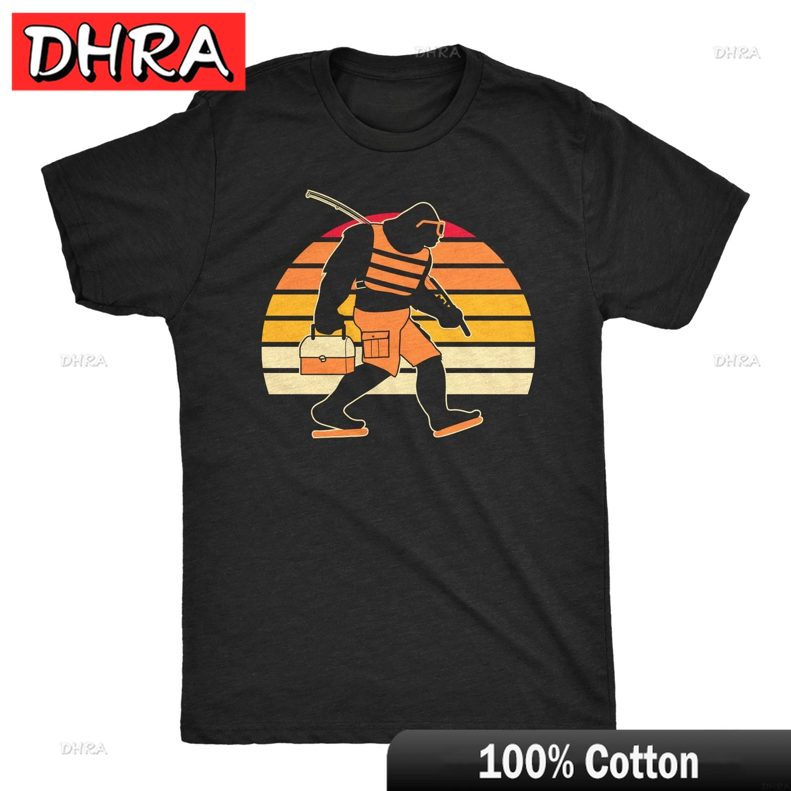 

Mens Funny T Shirts Bigfoot Gone Fishing Sarcastic Sasquatch Graphic Tee for Men Cotton Tee Vintage Street Fashion Loose Unisex