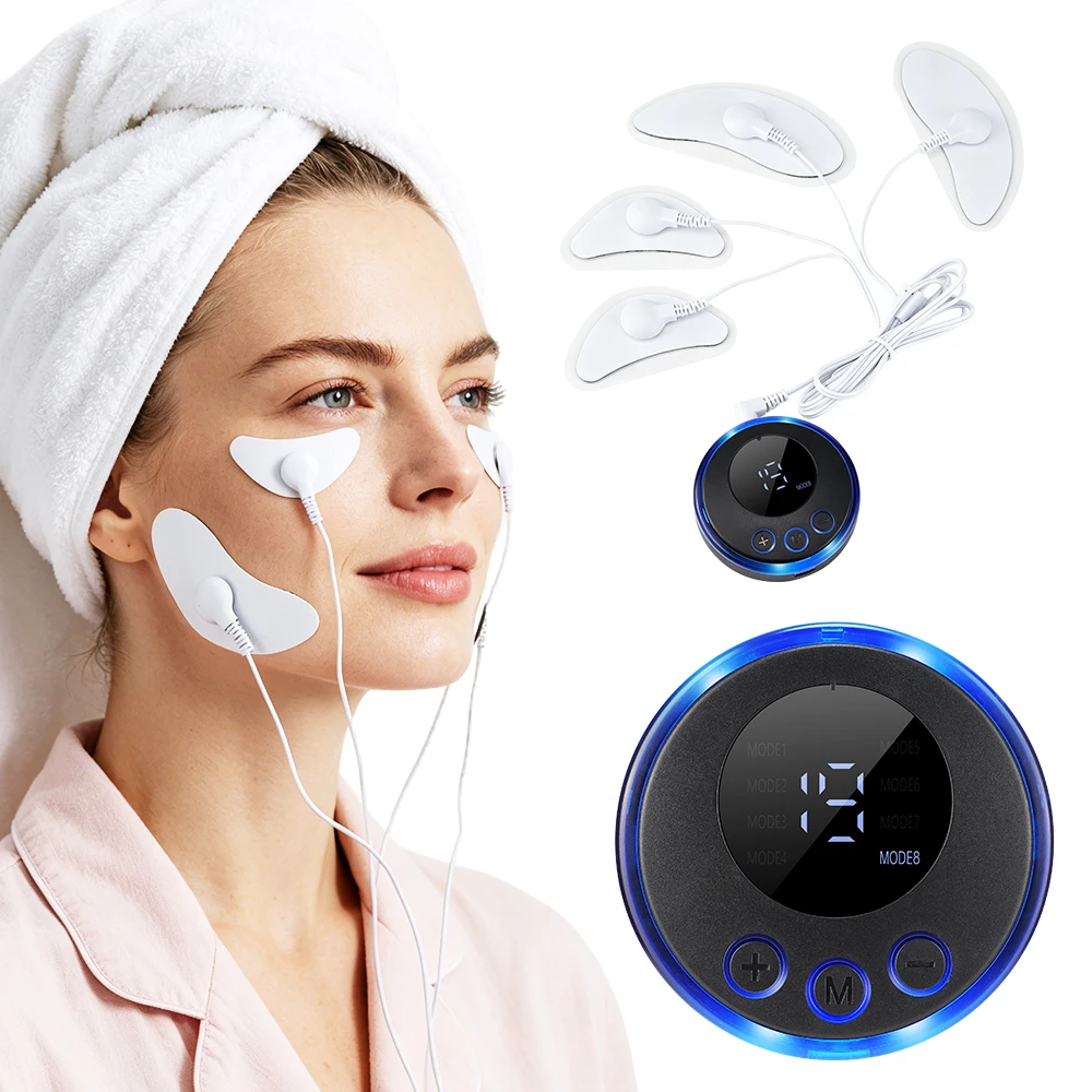 EMS Face Lifting Massager 8 Modes 19 Levels Skin Tightening V-Line Facial Lift Beauty Device Muscle Stimulator Electrode Pads