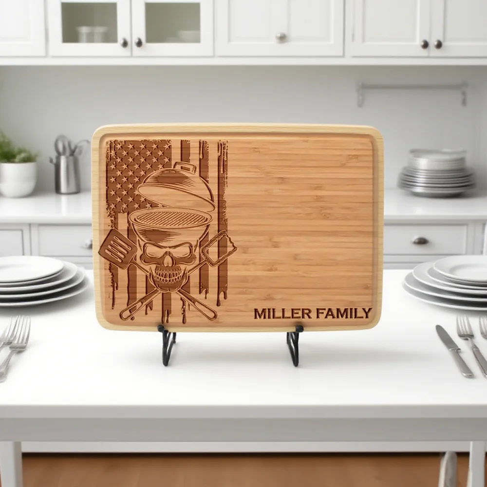 

Custom BBQ Cutting Board Skull Cauldron Patriotic America Flag Engraved Bamboo Board Halloween Kitchen Decor Housewarming Gift