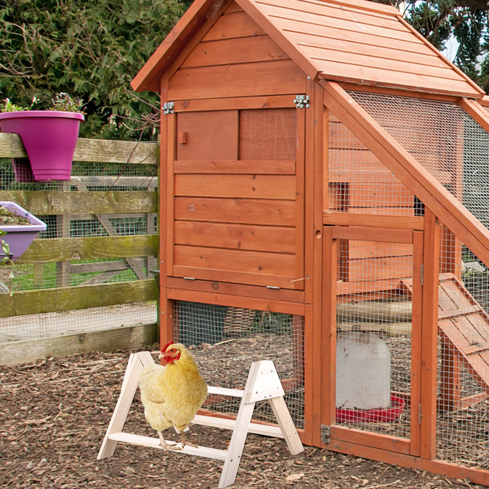 

Chicken Stand Rack Pet Bird Cage Wooden Perch Chickens Roosting Parrots Toy Exercise Standing Ability Long Lasting Easy Install