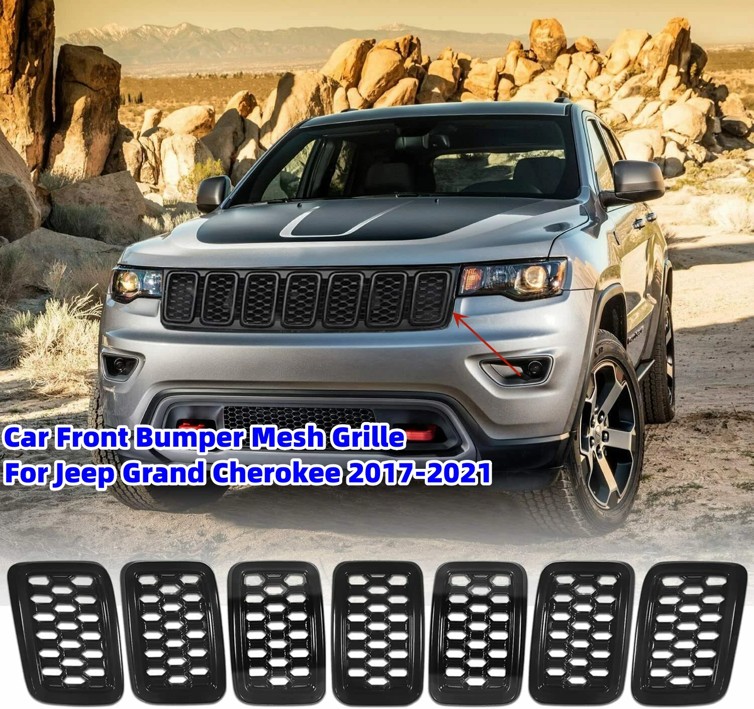 

Front Bumper Grille Honeycomb Mesh Grill Cover Trim Decor For Jeep Grand Cherokee 2017 2018 2019 2020 2021