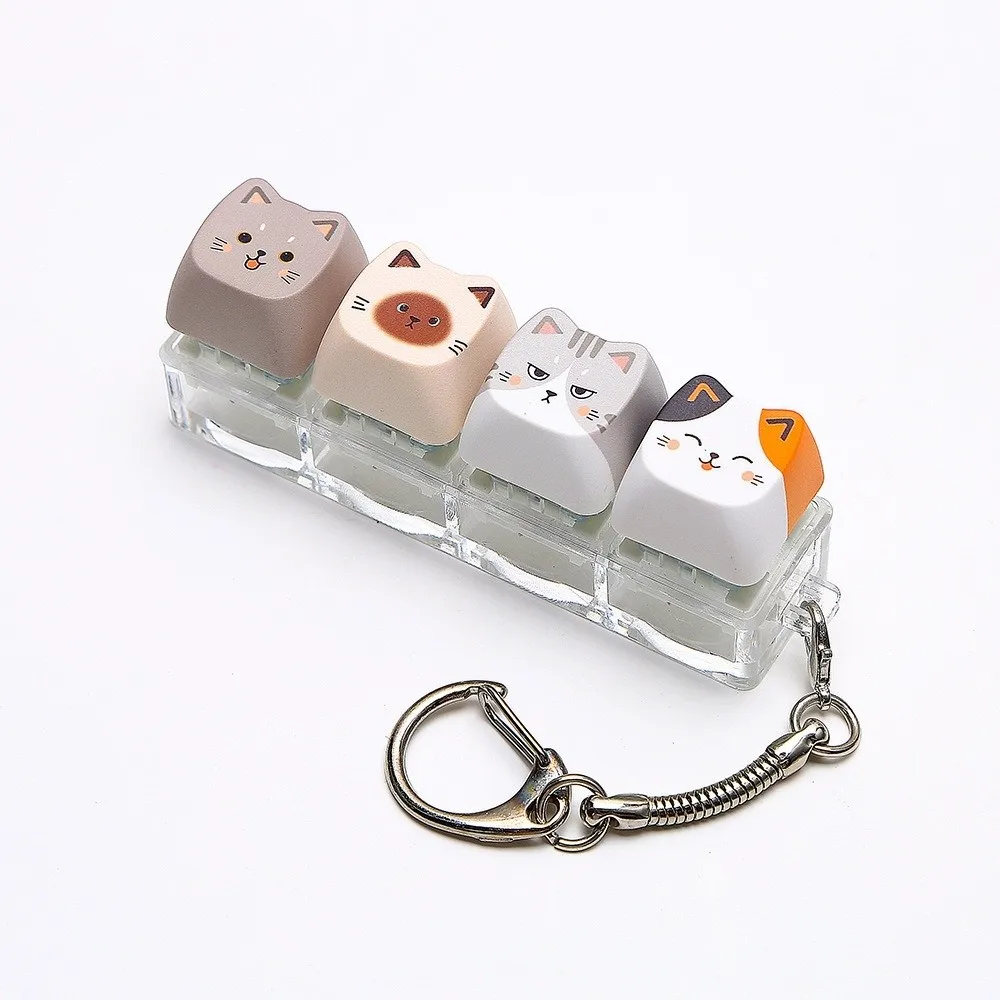 Cute Cat Keyboard Fidget Finger Button Creative Design Keycap Keyring Kawaii 4 Keys Mechanical Keyboard Keychain