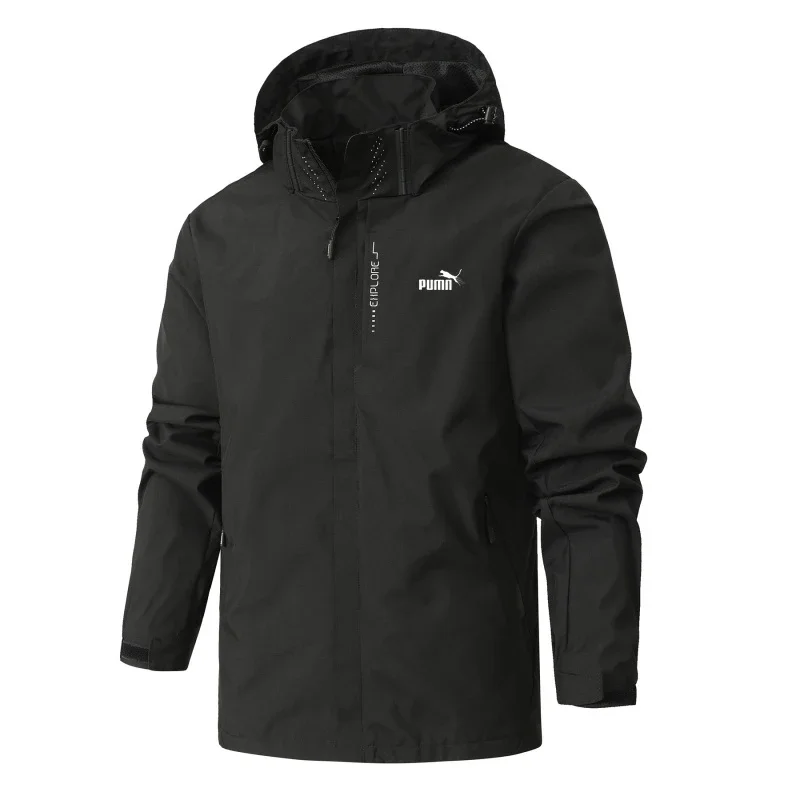 Men Spring Autumn Plus Size Long Sleeve Zipper Hooded Jacket Windproof Waterproof for Outdoor Sports Daily Casual Wear