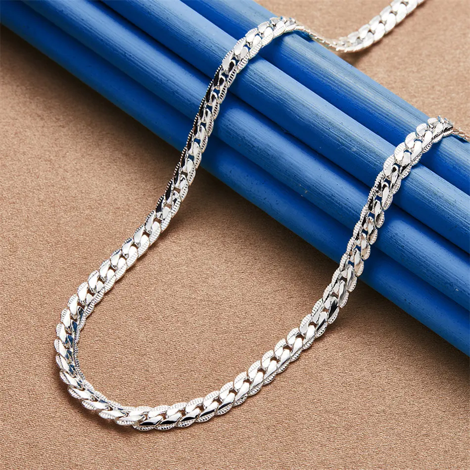 925 Sterling Silver 40-60cm Simple Flat Cuban Chain for Men and Women, Fashionable Wedding and Engagement Jewelry
