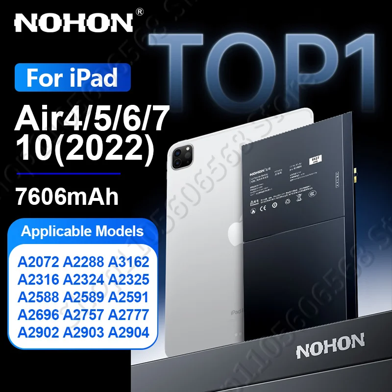 NOHON 7606mAh A2288 Battery for APPLE iPad Air 4 5 6 7 / IPad 10.9 Inch / Ipad10 2022 Replacement Batteries with DIY Tools