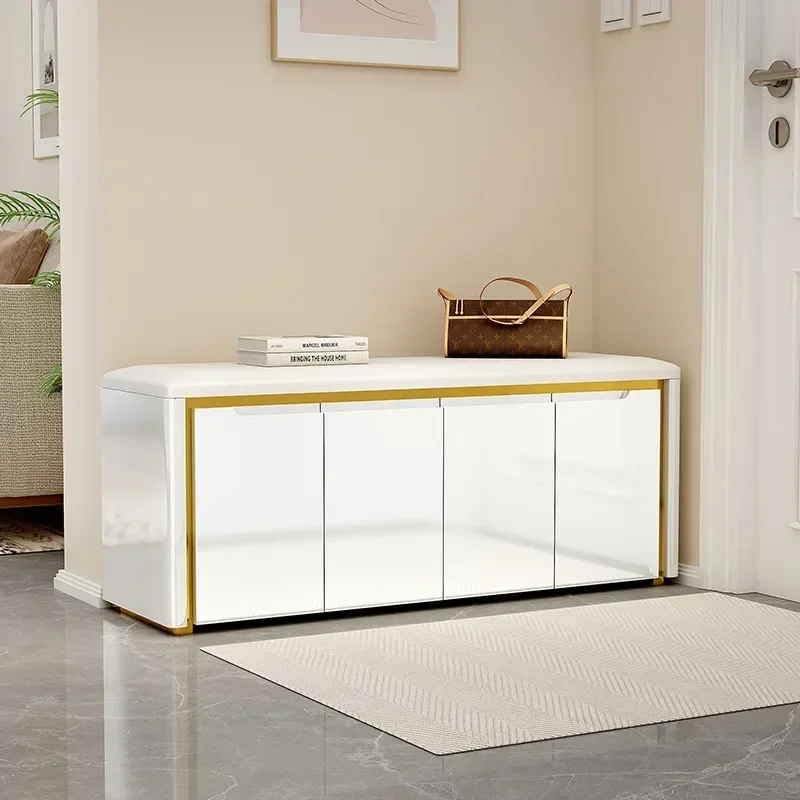 Solid Wood Shoe Can Changing On Mini Cabinet With Doors Stool Integrated Light Luxury Rack Home Users Sit Best High-end Feel