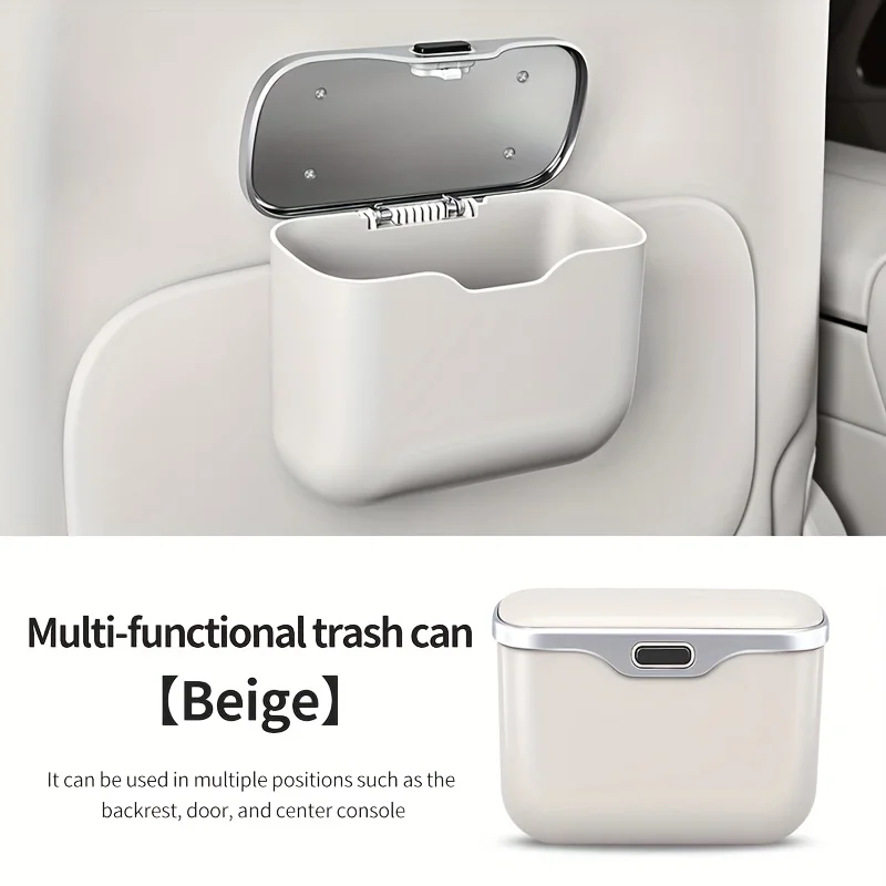 Multifunctionele auto-prullenbak met dekselknop, hangende opbergbak voor nat en droog gebruik, auto-interieuraccessoires, organizerbox
