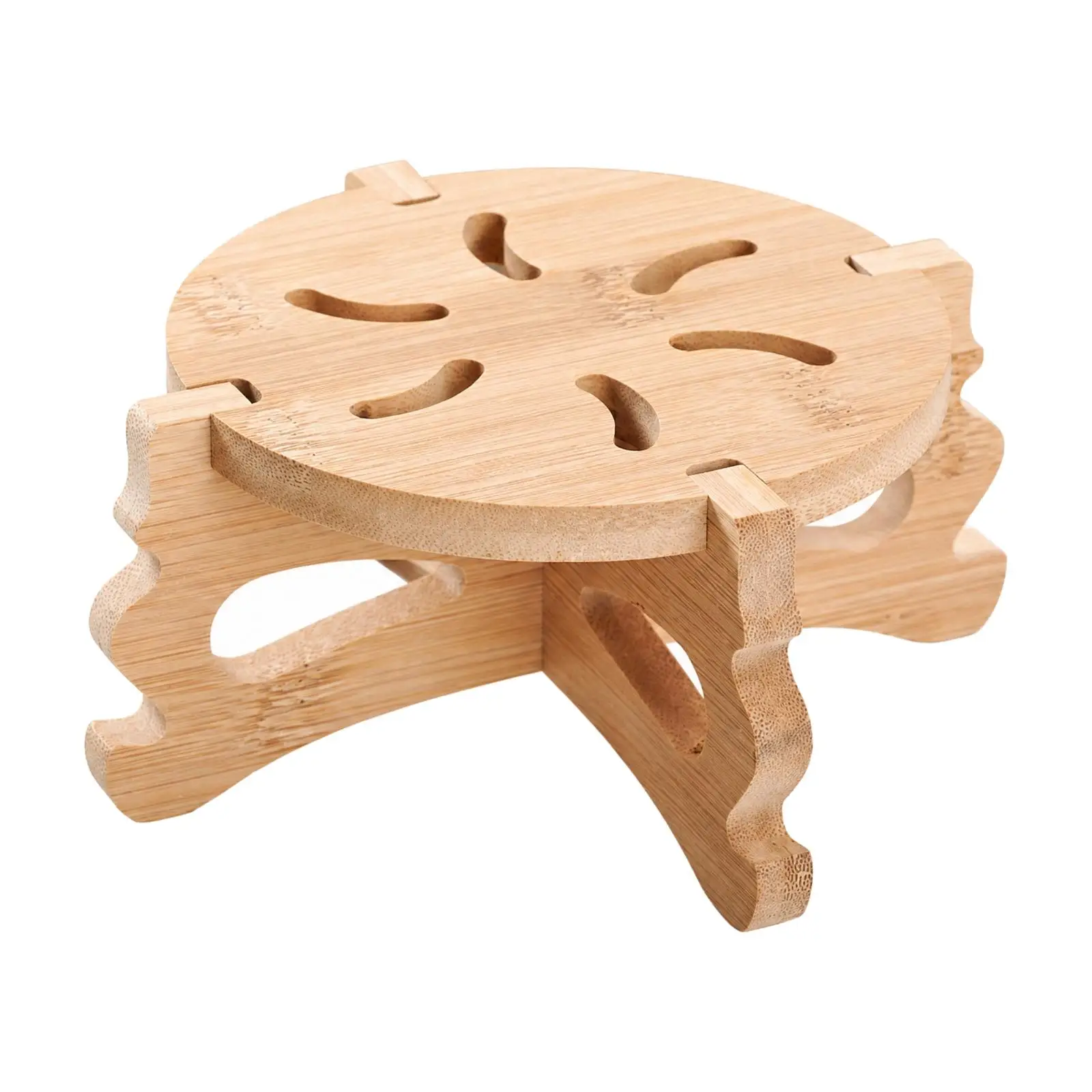 Round Bamboo Plant Stand with Ventilation Cutouts Stable Bamboo Plant Pot Stand Decorative Elevated for Balcony, Office