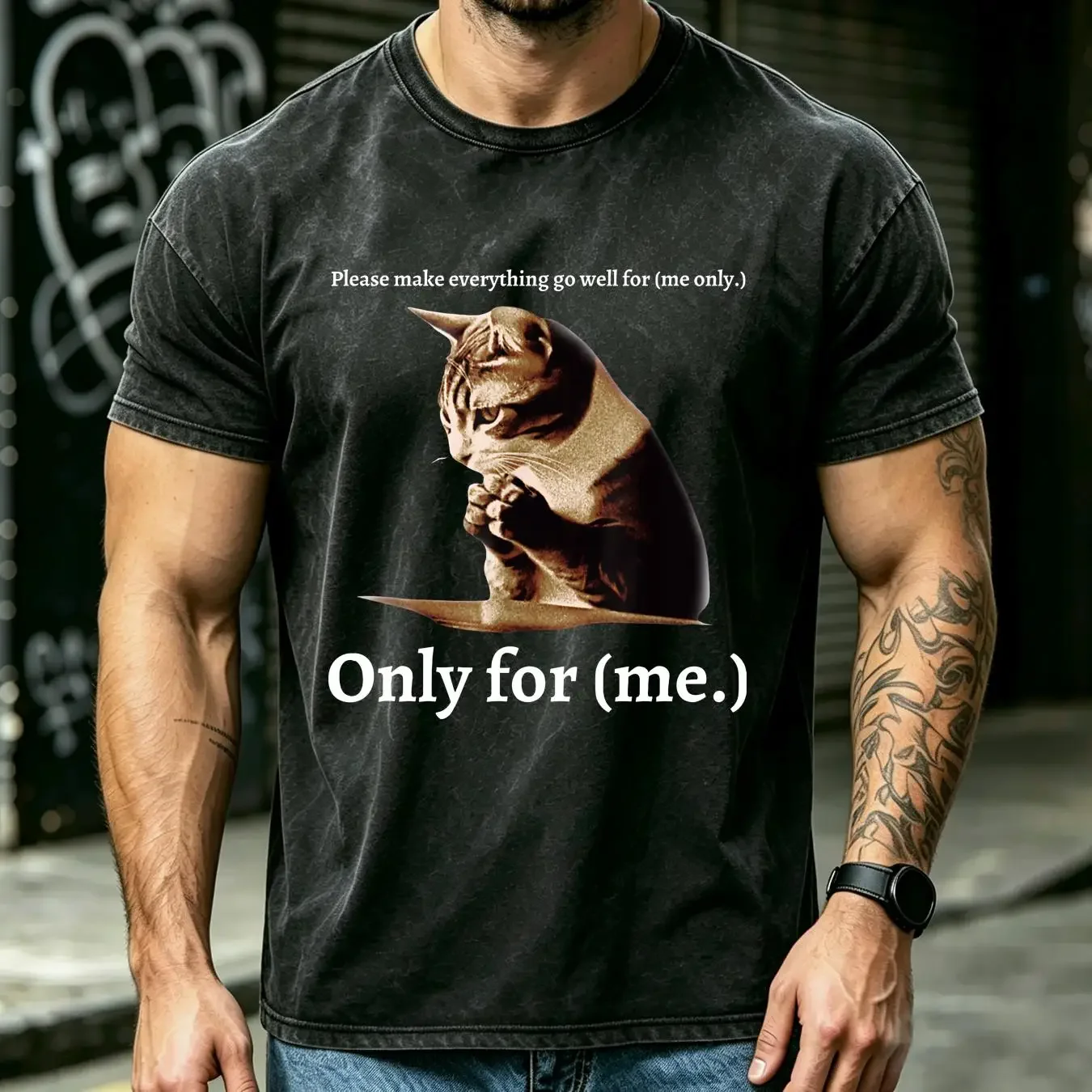washed T Shirt BEST TO BUY Funny Praying cat only for me Lover Idea vintage Washed Stylish Unisex Comfortable Stretched