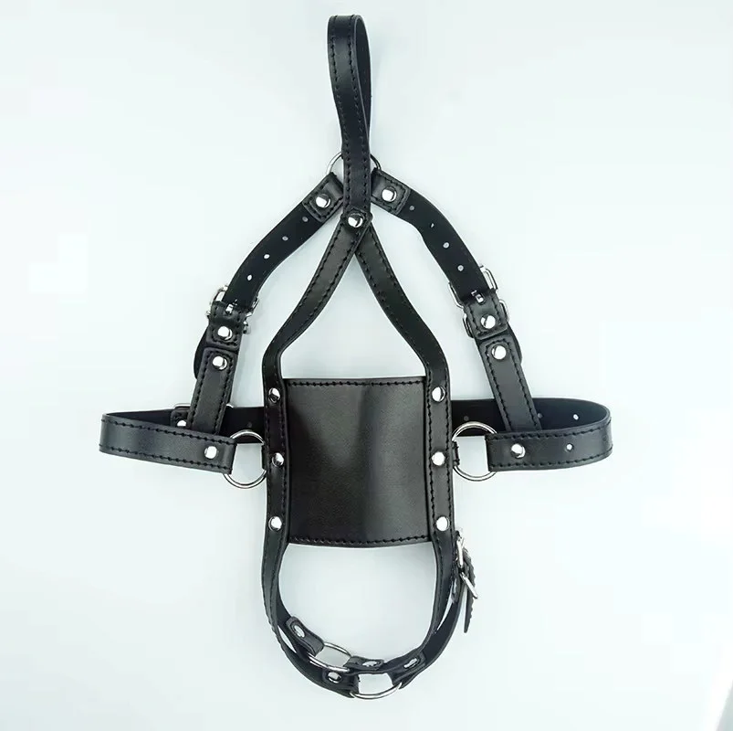 BDSM Leather Ball Gag Silicone, Slave Head Harness Muzzle Bondage Gear,Sex Toys For Couples,Adult Games_voghion.com