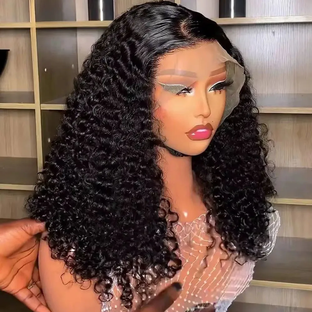 

Парик Deep Wave Bob 100% Парик из натуральных волос 13x4 HD Прозрачный парик фронта шнурка Предварительно выщипанный вьющийся парик Bob Плотность 180 для женщин