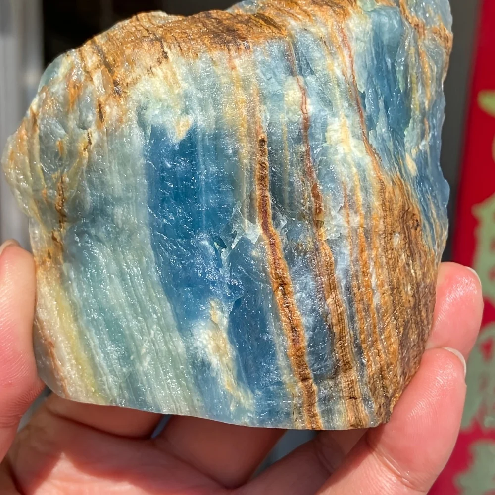 Natural Raw Blue Onyx Crystal Stone | Marbled Blue & Golden Stripe Rough Stone,best Valentine's Day gift