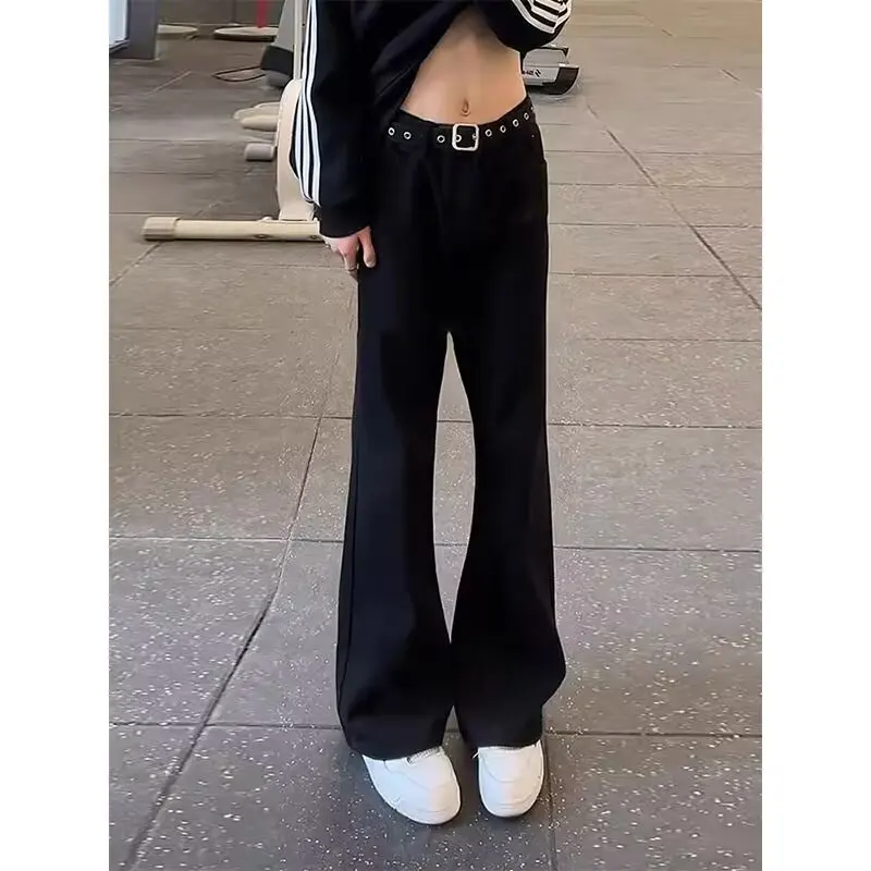 กางเกงยีนส์ทรงบานสีขาวลายจุดบางๆ สไตล์อเมริกันไฮสตรีทสำหรับผู้ชาย ฤดูใบไม้ร่วง ทรงหลวม ขาตรง สวมใส่สบาย ﻿