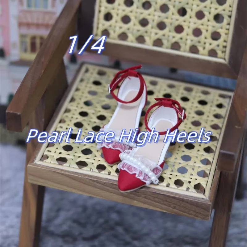 

Pearl Lace Real Silk Pointy Single Buckle High Heels Spot Inventory BJD Shoes Girls Elegant DFH 1/4 Pink Green Doll Accessories