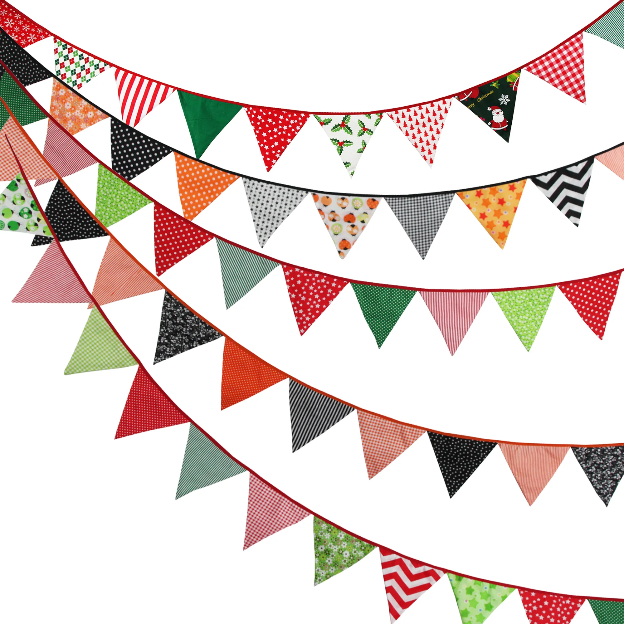 3.2M Christmas Halloween Thanksgiving Fabric Bunting 12 Pennant Flags Party Decor Banner Home Baby Shower Carnival Garland