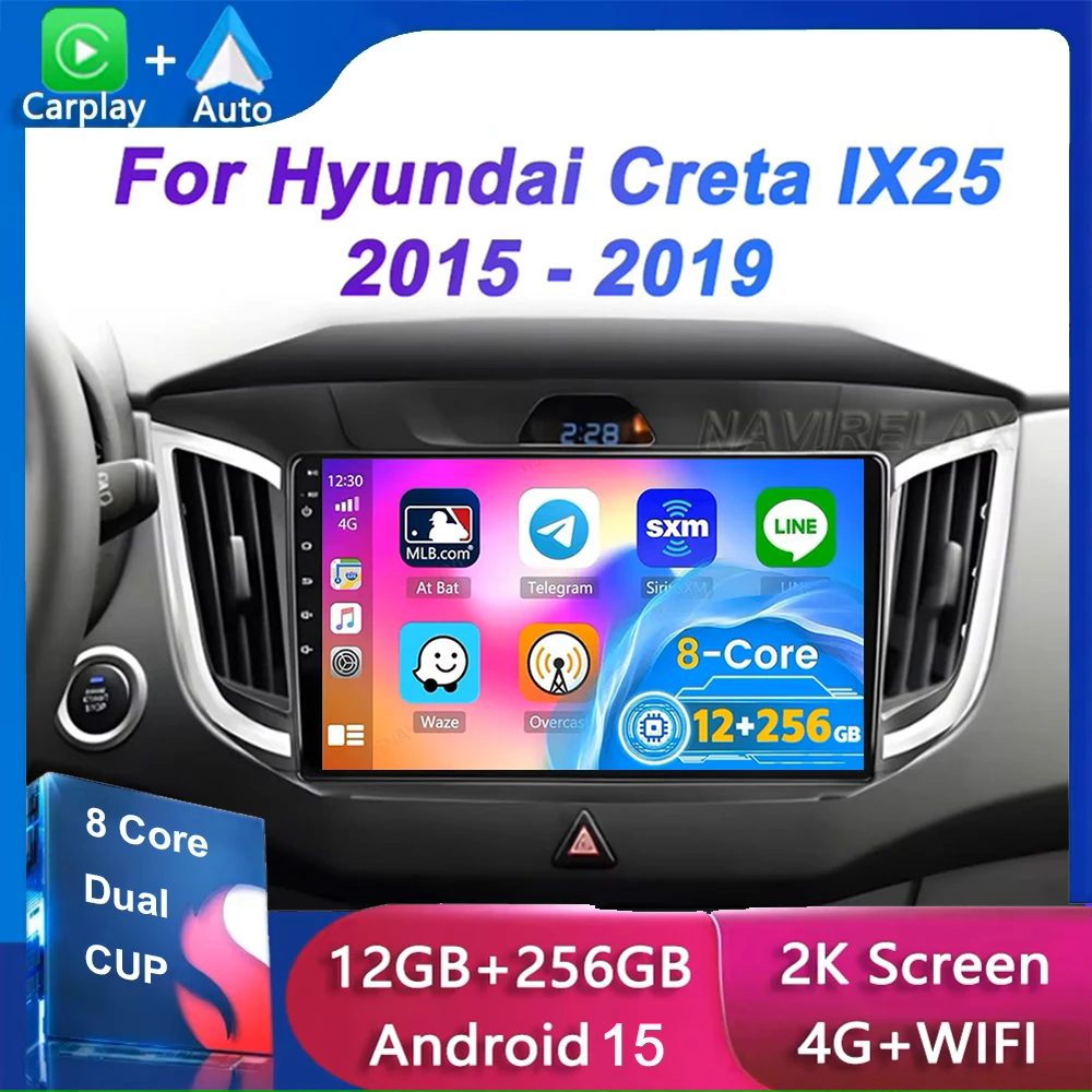 

Android 15 Car Radio For Hyundai Creta ix25 2015 - 2019 Navigation Multimedia Player Stereo WiFi+4G DVD Video DSP BT Carplay DVD