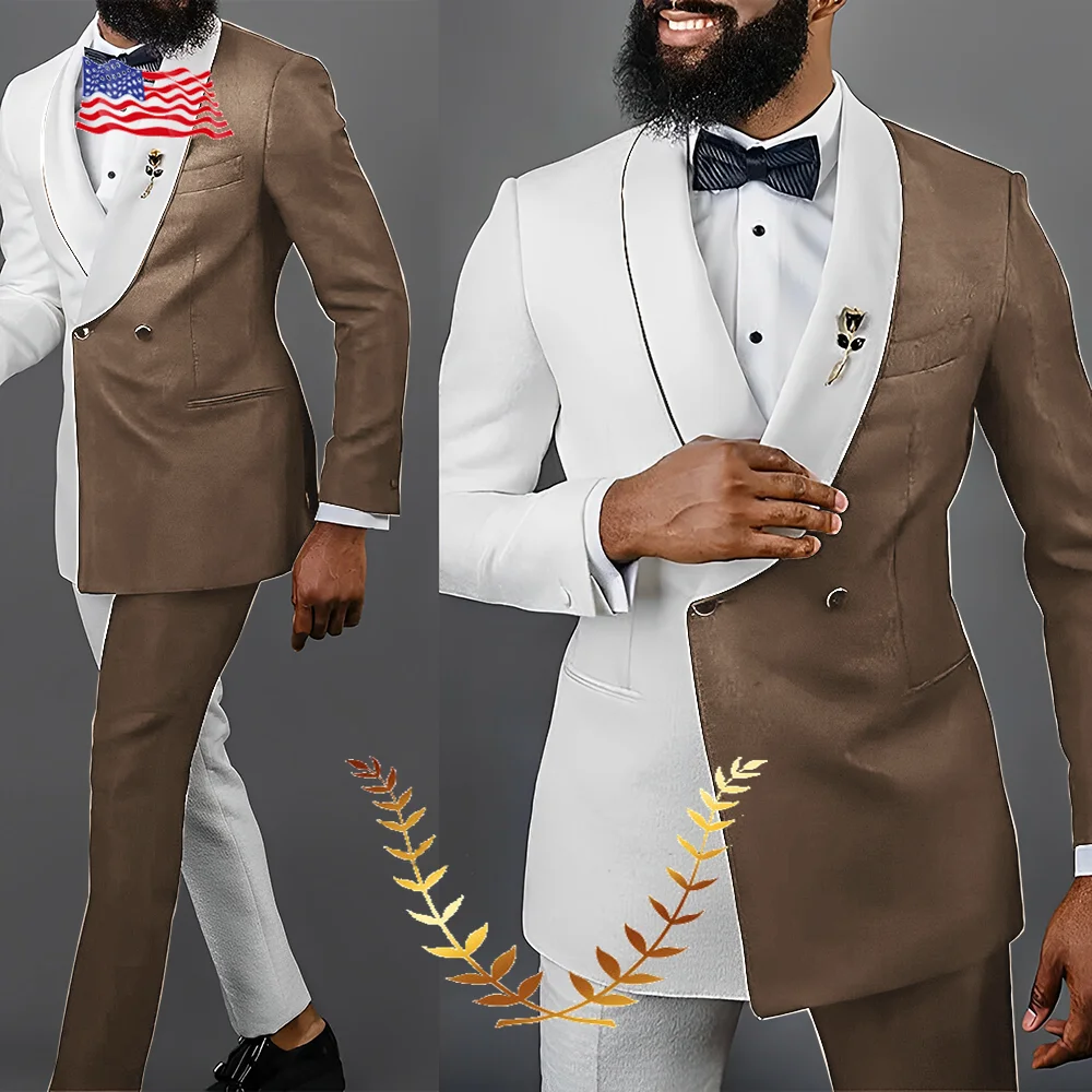 Color Block Suit for Mens Wedding Tuxedo 2 Piece Elegant Men\'s Suit Formal Party Clothes Green Fruit Collar Fashion Blazer