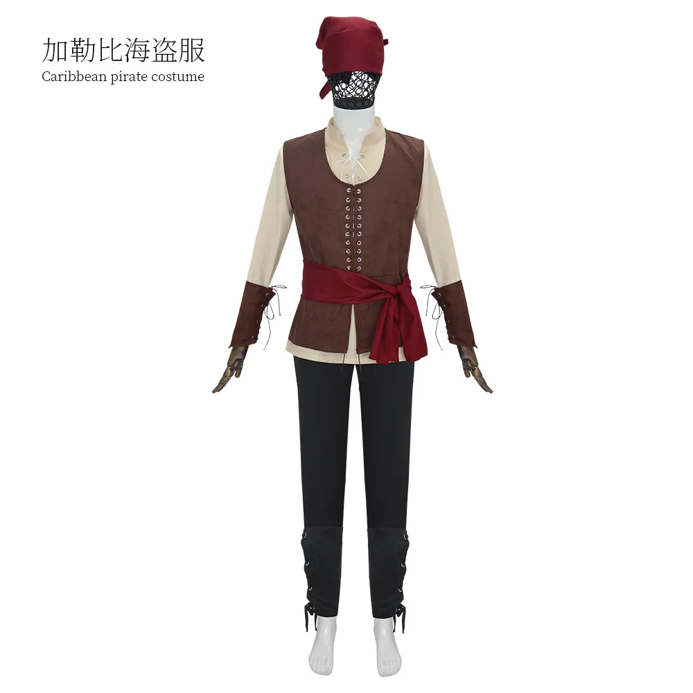 

Men's Pirate Costume Suit Renaissance Poverty Shirt Medieval Vest Viking Halloween Costume