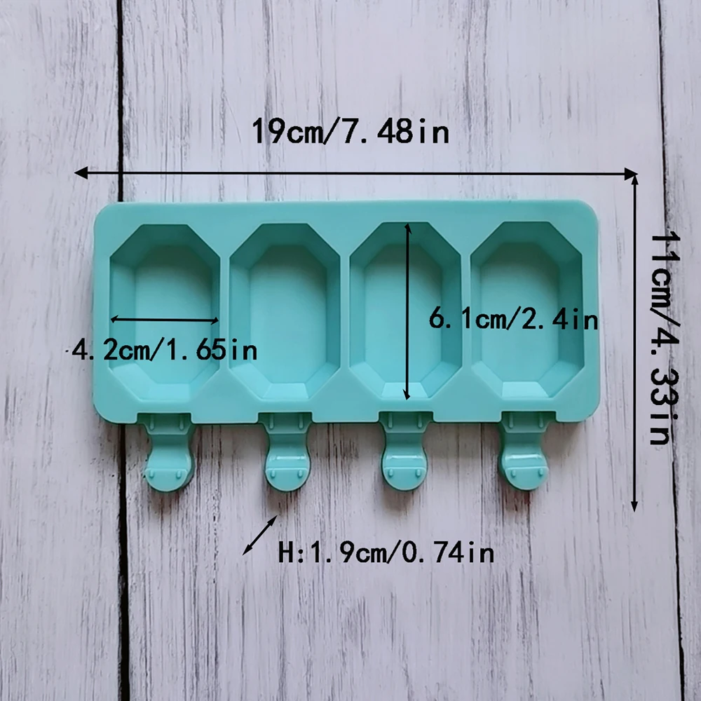 4 Holes Popsicle Mould Silicone Ice Cream Mold Ice Cake Chocolate Pudding Molds Gem Shaped Holiday Gifts Baking Tools