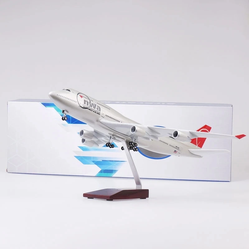 47CM Plastic Model Plane NWA Airways B747 1:150 Scale Aircraft with Lights LED & Landing Gear for Aviation Enthusiasts Aircraft