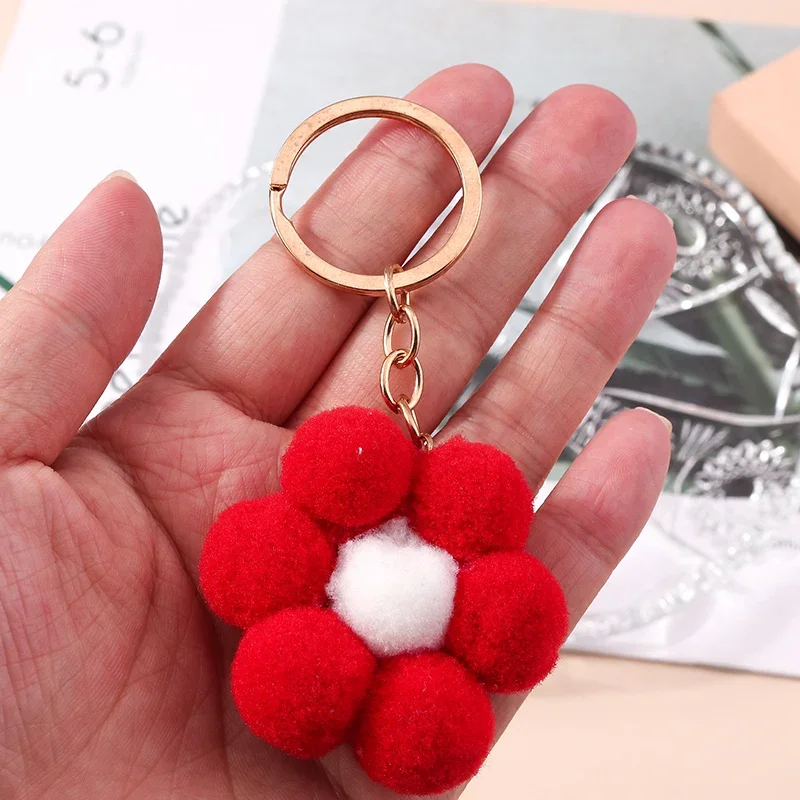 Fashion Red Flower Keychain for Women Men Car Key Handbag Pendants Keyrings Accessories DIY Jewelry Gifts